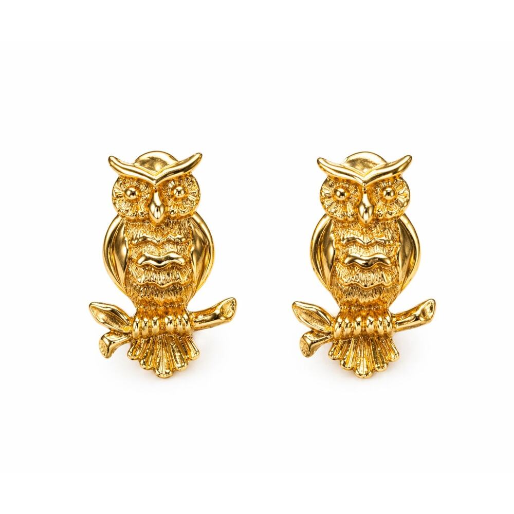 Vintage Gold Barn Owl Stud Pierced Earrings Textured Bird Jewelry TN5